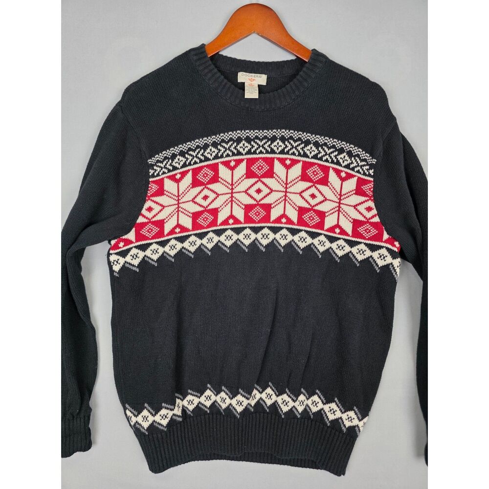 Vintage Dockers Holiday Sweater Large Jumper Snowflake Holiday 100% Cotton